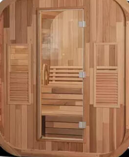 Traditional Cedarwood Sauna Spacious sauna with good headroom, room to lie down, stretch out and Two level benches for the full sauna experience, windows with a nice outlook